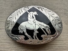 "END OF THE TRAIL" INDIAN BEAUTIFUL HAND ENGRAVED SILVER BELT BUCKLE 3 3/8"