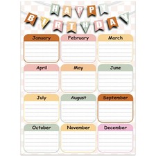 Birthday Chart for Classroom Boho Reusable Laminated, Bright