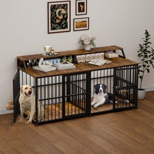 72 Inch Extra Large Double Dog Cage Wooden Dog Crate with Storage Rack