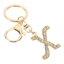 Initial Letter Keychain, Letter X Charm with Crystal Diamonds Cute, Gold Tone