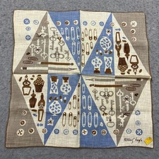 VTG Tammis Keefe Junk Drawer Blue Handkerchief Pins Keys 15" Hankie Housekeeping