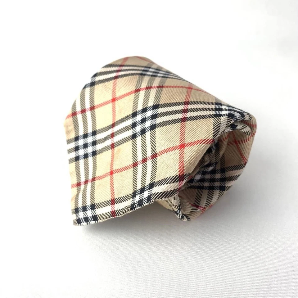 Burberry Silk Tie Beige Check Pattern 154cm Used - Image 2 of 4