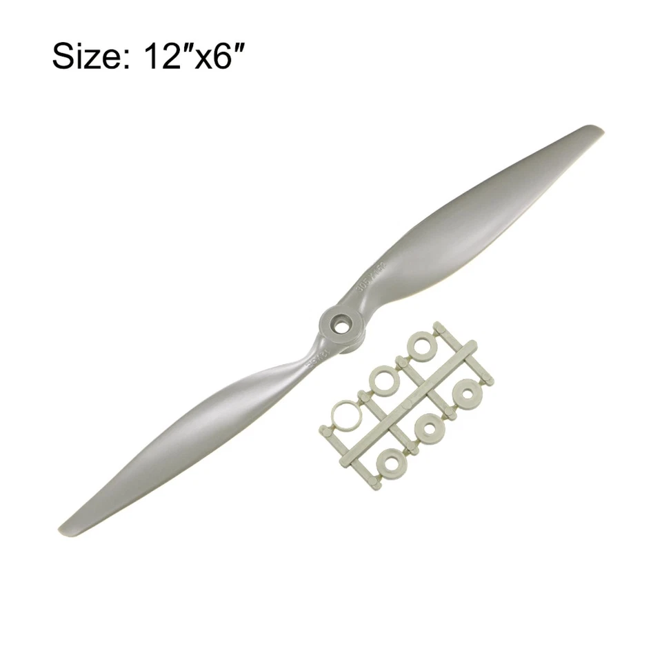 RC Propellers CW 12x6 Inch 2-Vane for Airplane Nylon Gray with Adapter Rings - Image 2 of 4