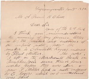 1892 Handwritten Signed Letter Rutsen S Hall Lagrangeville NY