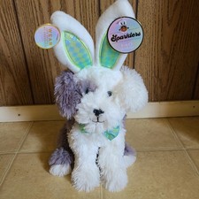 FAO Schwarz Plush Dog with Detachable Bunny Ears; 15"; New; Gray and White