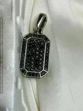 Men's 2Ct Round Lab Created Black Diamond Dog Tag Pendant 14k White Gold Plated