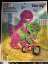 Barney  Baby Bop Playskool 1993 Vintage Wooden Cardboard Frame Tray Puzzle 25pc