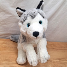 Toys R Us Siberian Husky Dog Stuffed Animal Gray Wolf Plush Realistic 2010