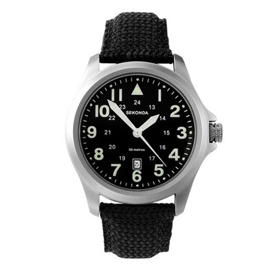 Sekonda Herren 43mm Wingman Pilot Style Uhr Schwarz Nylonband 3347 UVP 49,99£
