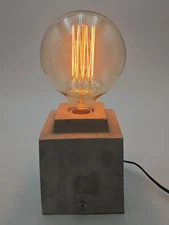 Industrial Concrete Table Lamp w/ Edison Globe Bulb Modern Minimalist Desk...