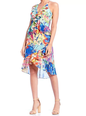 Badgley Mischka Sz 4 Womens Faith Dress Chiffon Multi Ruffle RETAIL $199