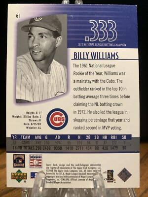 2003 UD AUTHENTICS T of T  TT―HW 2003 UD Authentics #61 Billy Williams MLB Chicago Cubs | eBay