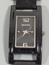 Womans Valletta Black Dial Rectangle Case Link Bracelet Band Watch 6.25 Inch