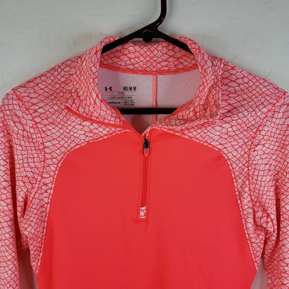 Pullover Under Armour ColdGear ajustado 1/4 cremallera para mujer mediano naranja neón Foto 3 de 4