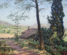 Painting Antique Charles Guilloux Symbolic Landscape Provence post-Impressionism