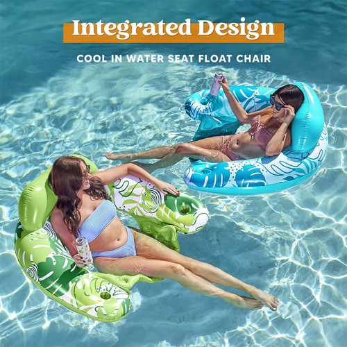 Paquete de 2 sillas de piscina inflables flotadores con portavasos piscina flotadores silla divertida - Imagen 5 de 26