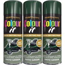 PaintFactory Colour It Quick Drying Paint Spray Matt Finish Nato Green 250ML x 3