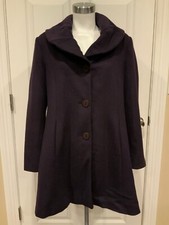 Tahari Purple 100% Wool Button-Up Coat W/ Leopard Print Lining, Size 14P