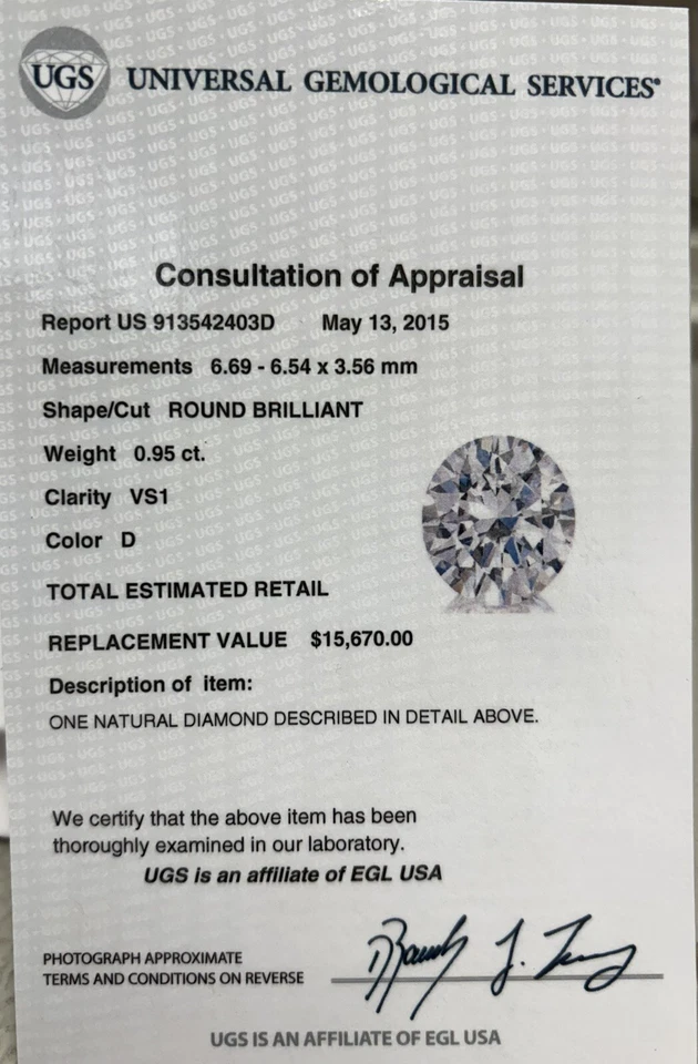 0.95ct D/VS1 Natural Diamond With EGL Certification - Image 4 of 4