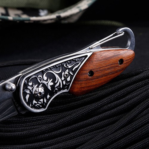 5.3" WOOD HANDLE Folding Blade Pocket Knife Rainbow Blade Stainless Steel - Picture 9 of 12