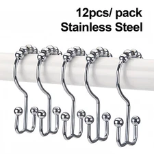 12 Packshower curtain hooks Stainless bathroom hook Top Ball Bearing shower ring