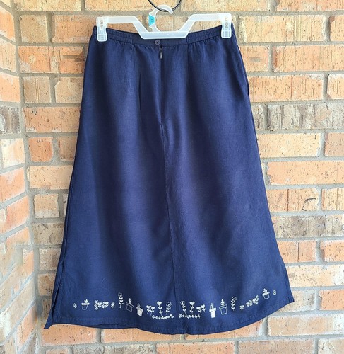 Maxi Falda Ali Miles Línea A Mezcla Lino Bordada Azul Talla 6 - Imagen 8 de 8