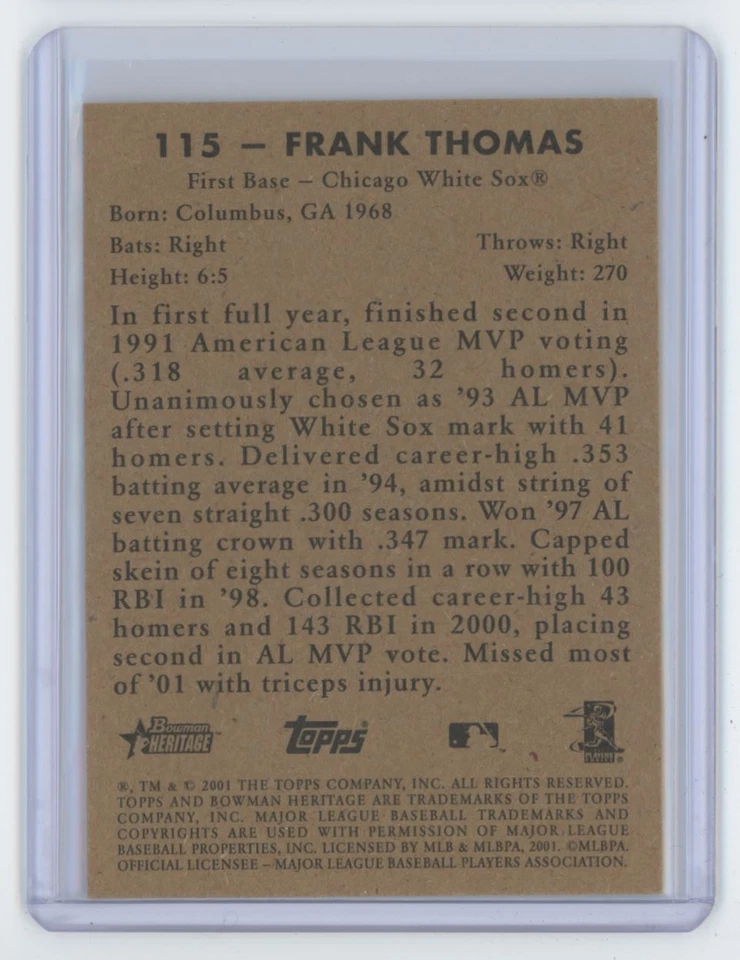2001 Bowman Heritage Frank Thomas . Chicago White Sox #115 - Image 2 of 2