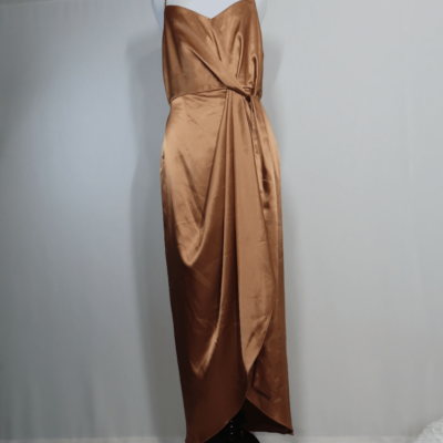After Six Toffee Stretch Charmeuse Faux Wrap Midi Dress Draped Tulip Skirt  Sz 8R | eBay