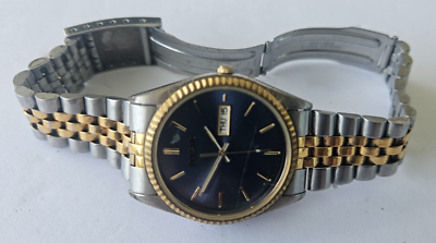 Pulsar Seiko V733-X066 Two Tone Blue Dial Day / Date 35mm Men's