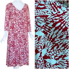 David Meister Red White 3/4 Sleeves V-Neck Knee-Length Midi Dress Womens size 10