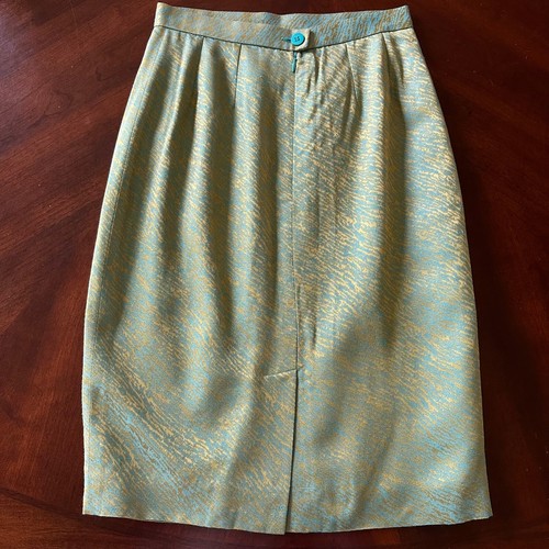 Emmanuelle Khanh Pencil Skirt Gold Turquoise Women's Size FR 38 US Size Small - Picture 2 of 9