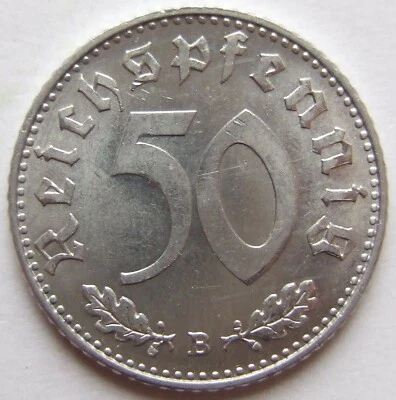 Münze Deutsches Reich 3. reich 50 Reichspfennig 1939 B in fast Stempelglanz - Bild 1 von 2
