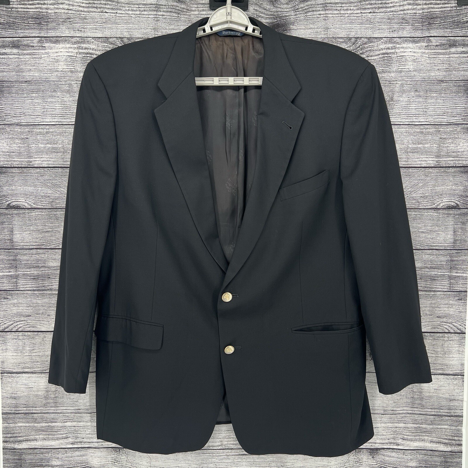 Burberry's Men’s Black Blazer Sport Coat Gold Button Jacket Size 46L Flaws thumbnail 2