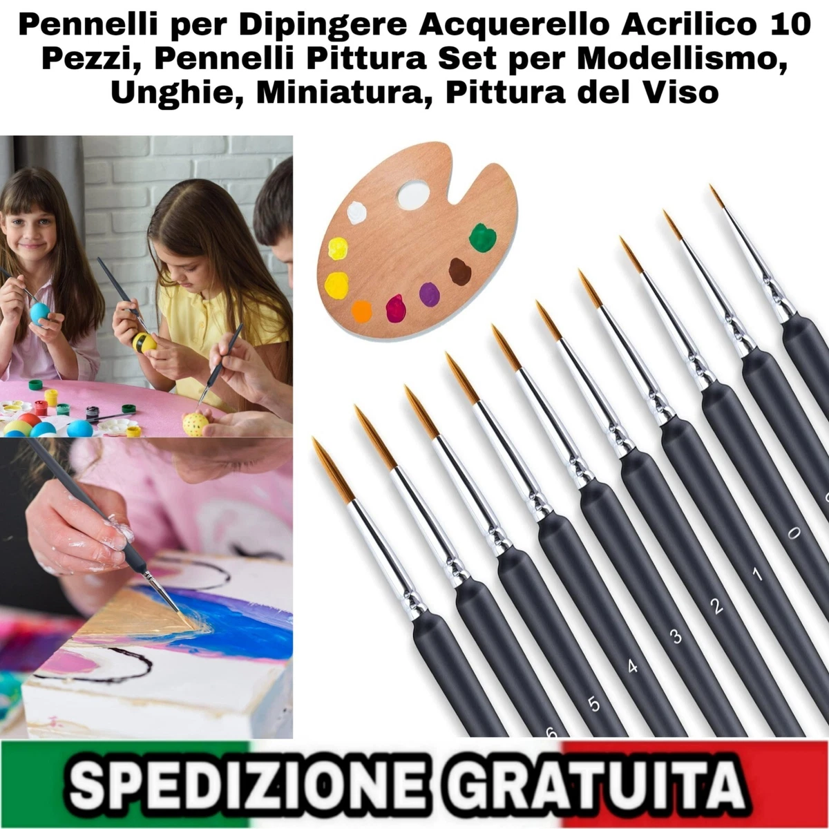 Set 11 Pennelli Per Modellismo E Miniature | Nylon Di Alta Qualità Con Manico In Betulla | Inclusa Tavolozza | Per Acrilico, Acquerello, Olio E Gouache - 2