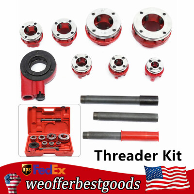 BSPT 3/8'' to 2'' Ratchet Pipe Threader Kit Ratcheting Set w/7 Dies & Handle Plumb