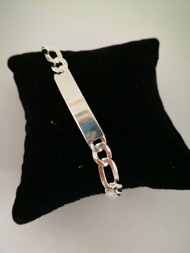 BRACCIALE ARGENTO UOMO DONNA TARGHETTA INCISIONE NOME PERSONALIZZABILE INCLUSA - Immagine 2 di 2
