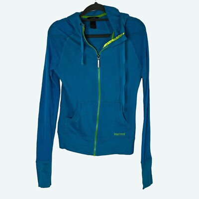 Marmot Lightweight Lace Sleeve Zip Front Hooded Cardigan Blue