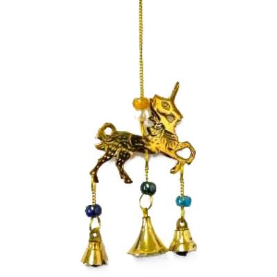 Unicorn Luck Brass Wind Chime Bells & Beads 9'' Long(assorted bead colors)