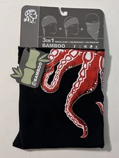 ZAN 3 In 1 Bamboo Headgear Skullcap Headband Facemask Bandana - Black Octopus