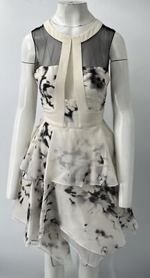 J. Mendel Off-White/Black Tie-Dye Mesh Sleeveless Fit+Flare Dress sz 6