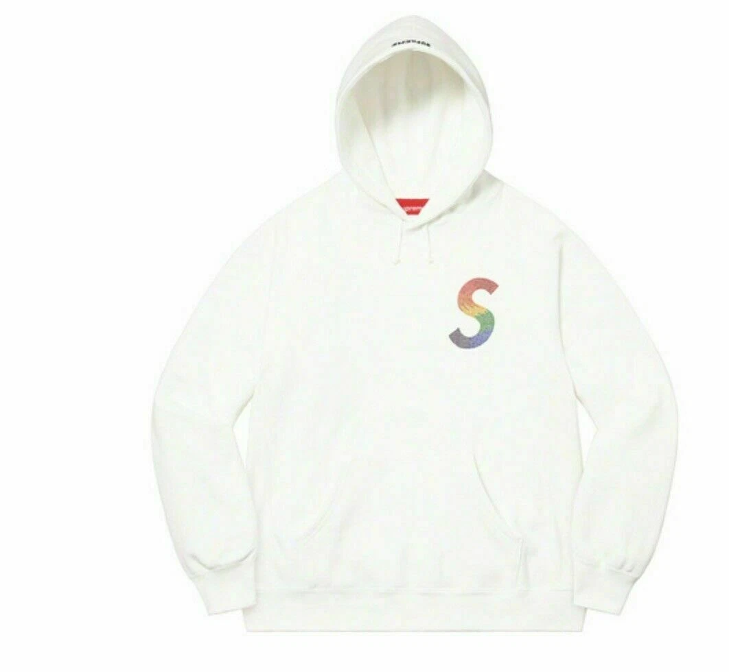Sweat à capuche blanc (M) logo Supreme Swarovski S (M) 100% authentique NEUF