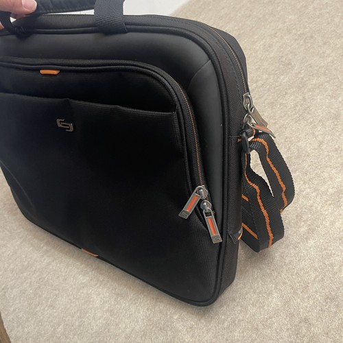 Solo Ace Slim Brief Laptop Briefcase Messenger Bag Black Orange Adjustable Strap - Picture 19 of 22