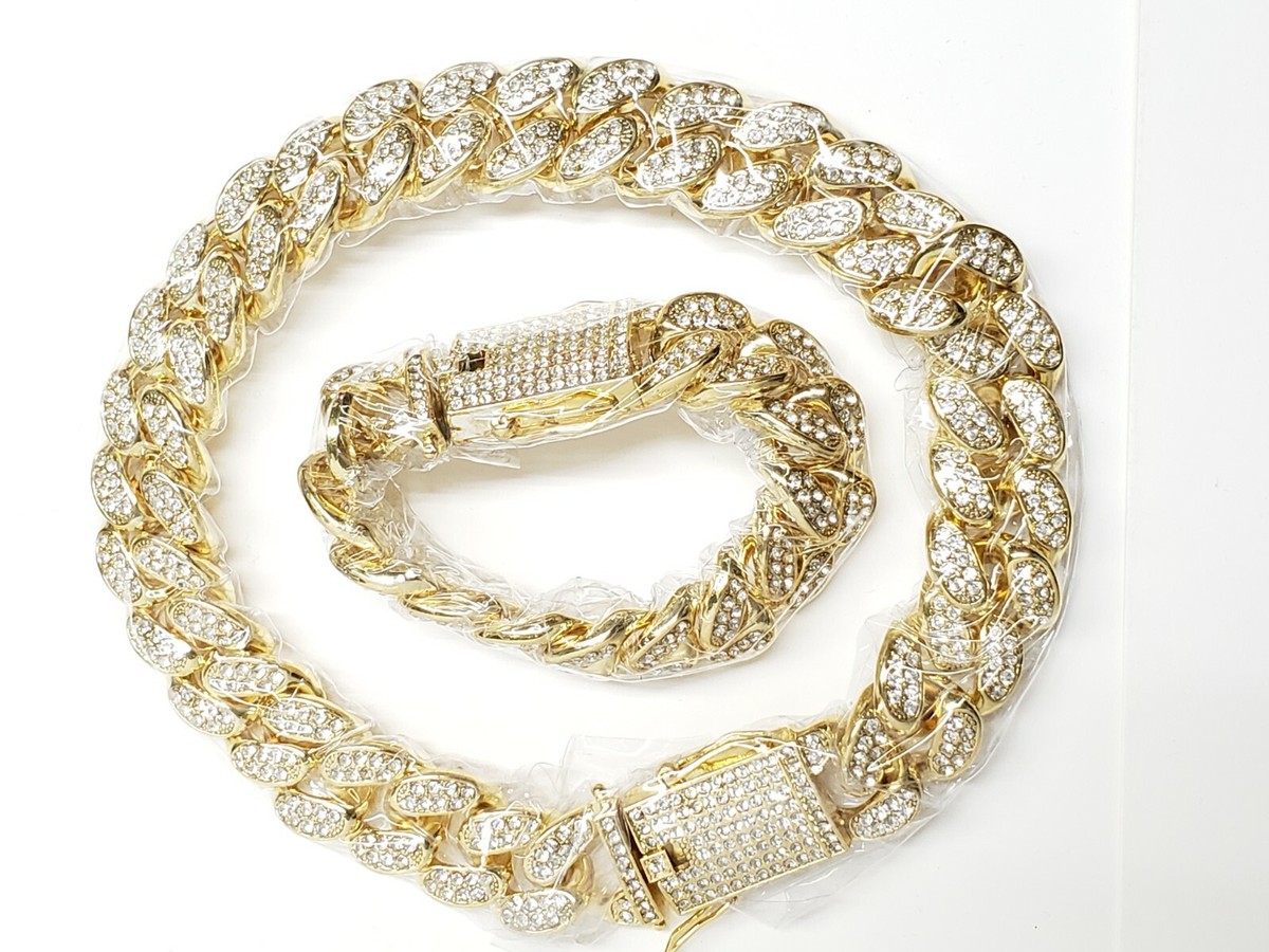 Ice Clique 20mm Iced Cuban Gold Platted Chain Necklace And