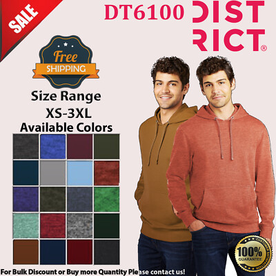 District Mens Long Sleeve VIT Fleece Stylish Hoodie With Pockets DT6100