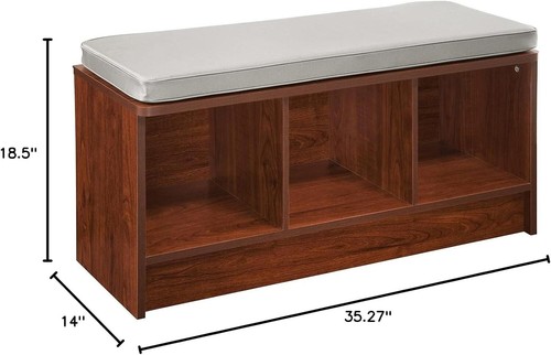 Compact Dark Cherry Storage Bench with Gray Cushion - 3 Cubes for Organization - Picture 12 of 12