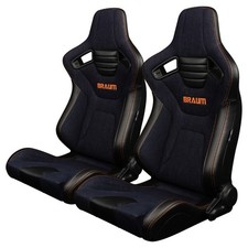 Braum - Navy Denim Elite-x Racing Seats W Orange Stitching Brr1x-ndos -pair