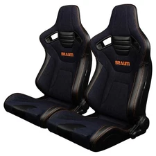 BRAUM - Navy Denim ELITE-X Racing Seats w/ Orange Stitching BRR1X-NDOS -Pair
