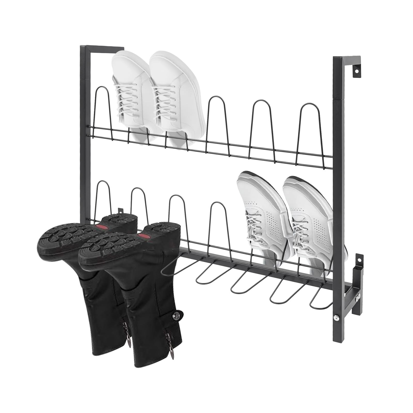 Metal Wall Mounted Shoe Rack, Premium Black Metal Hanging Wall Shoe Organizer...