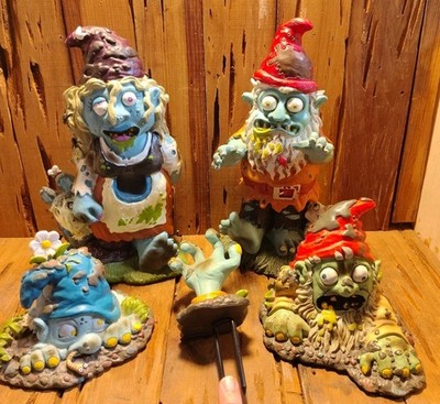 Dead Zombie Garden Gnome Ornament Figures Lot Of 5 Limited Run Halloween Decor