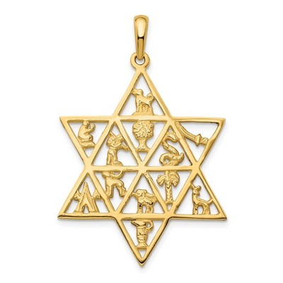 14K Gelbgold 12 Stämme Davidstern Form Charm Anhänger